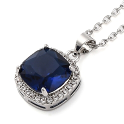 Темно-Красный Квадратные латунные подвески с кубическим цирконием для женщин, 304 из нержавеющей стали кабель цепи ожерелья, цвет нержавеющей стали, темно-красный, 17.72 дюйм (45 см)