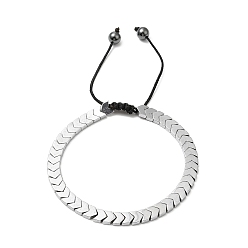 Platinum Synthetic Non-magnetic Hematite Arrow Braided Bead Bracelets, Platinum, Inner Diameter: 2-1/2~3-7/8 inch(6.4~9.8cm)