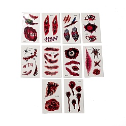 FireBrick 10Pcs 10 Style Halloween Horror Realistic Bloody Wound Scar Removable Temporary Water Proof Tattoos Paper Stickers, Rectangle, FireBrick, 10.5x6x0.03cm, 10 style, 1pc/style, 10pcs/set