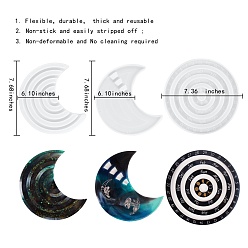 White 3 Pcs Moon Perpetual Calenda Silicone Mold, Roulette Mould, for DIY Resin Crafts Home Wall Decoration , White, 20x16.5x0.9cm, 18.7x0.8cm, 19.5x15.5x1.2cm