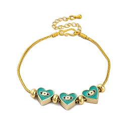 Светлый Морско-зеленый Латуни европейские браслеты, эмалевый бисер, реальный 18 k позолоченный, сердце, светло-зеленый, 7-1/4 дюйм (18.4 см)