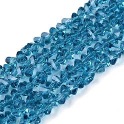 Стально-синий Прозрачные стеклянные бусины, треугольные, граненые, стальной синий, 2~2.5x3.5~4x3.5~4 мм, отверстие : 0.8 мм, около 126~132 шт / нитка, 13.78~14.96'' (35~38 см)