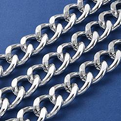 Silver Oxidation Aluminum Diamond Cut Faceted Curb Chains, Twisted Chains, Unwelded, with Spool, Silver, 23x17x6mm, about 26.25 Feet(8m)/Roll