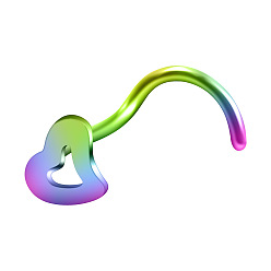 Rainbow Color 316l Хирургические кольца для носа из нержавеющей стали в форме сердца и рыбьего хвоста, Радуга цветов, 9x5 мм, штифты : 0.8 мм