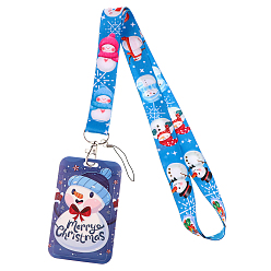 Deep Sky Blue Christmas Themed Santa Claus Plastic Neck Strap Card Holders, Badge Holder Lanyard, Deep Sky Blue, 450x25mm