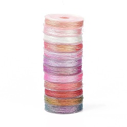 Pink 12 Rolls 12 Colors 6-Ply PET Polyester Cord, for Jewelry Making, Pink, 0.4mm, about 18~20m/roll, 1 roll/color