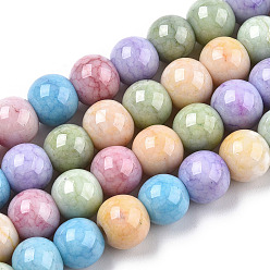 Colorful Opaque Crackle Glass Round Beads Strands, Imitation Stones, Round, Colorful, 8~9mm, Hole: 1.5mm, about 104~106pcs/strand, 30.31~31.10 inch(77~79cm)
