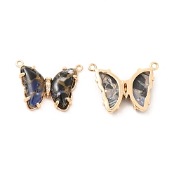 Capri Blue Brass with K9 Glass Pendants, Imitation Gemstone, Golden Butterfly Charms, Capri Blue, 17x22.5x3mm, Hole: 1.3mm