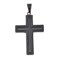Черный 304 подвески из нержавеющей стали, крест с подвесками в виде лучистой линии, матовая отделка, ионное покрытие (ip), долговечный, чёрные, 46.5x30x2.5 мм, отверстие : 9x5 мм