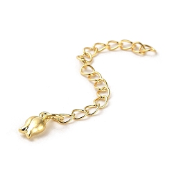 Real 18K Gold Plated Rack Plating Brass Curb Chain Extender, End Chains with Flower Drop, Real 18K Gold Plated, 58mm