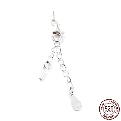 Silver 925 Sterling Silver Curb Chain Extender, End Chains with Lobster Claw Clasps and Cord Ends, Teardrop Chain Tabs, with S925 Stamp, Silver, 21mm