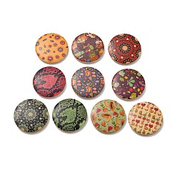 Mixed Color Printed Wood Pendants, Flat Round, Mixed Pattern, Mixed Color, 30x5mm, Hole: 1~1.6mm