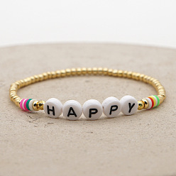 QT-B200141A Bohemian Minimalist Style Colorful Soft Clay Beaded Love Letter Women's Bracelet