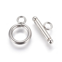 Stainless Steel Color 304 Stainless Steel Toggle Clasps, Ring, Stainless Steel Color, Ring: 16.5x12x2mm, Bar: 18x7.5x3mm, Hole: 3mm