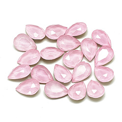 Light Rose DIY Pointed Back K9 Glass Rhinestone Cabochons, Random Color Back Plated or Raw(Unplated), Mocha Style,  Faceted, teardrop, Light Rose, 10x7x4.5mm