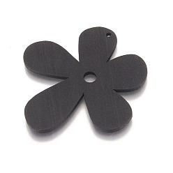 Black Wood Big Pendants, Flower, Dyed, Black, 57x56x2mm, Hole: 2mm
