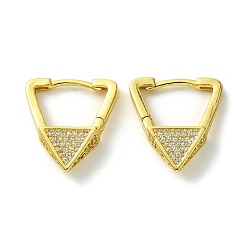 Real 16K Gold Plated Brass with Cubic Zirconia Hoop Earrings, Triangle, Real 16K Gold Plated, 22x5.5mm
