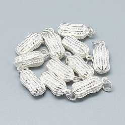 Silver 925 Sterling Silver Pendants, with Jump Ring, Peanut, Silver, 18x8x7.5mm, Hole: 4mm