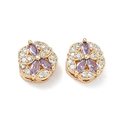 Фиолетовый Латунные микро проложить кубического циркония подвески, , реальный 18 k позолоченный, фиолетовые, 11x12x7 мм, отверстие : 1.6 мм