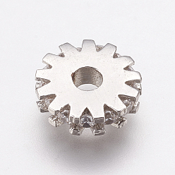 Platinum Brass Micro Pave Cubic Zirconia Bead Spacers, Flat Round/Gear, Clear, Platinum, 8x2mm, Hole: 2mm