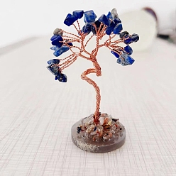 Lapis Lazuli Natural Lapis Lazuli Tree of Life Feng Shui Ornaments, Home Display Decorations, with Agate Slice, 40x35x80mm