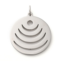 Others 304 Stainless Steel Pendants, with Jump Ring, Flat Round, Stainless Steel Color, 33x29.5x2mm, Hole: 5.5mm