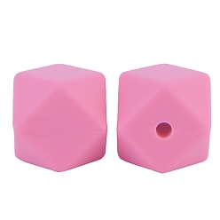 Hot Pink Octagon Food Grade Silicone Beads, Chewing Beads For Teethers, DIY Nursing Necklaces Making, Hot Pink, 17mm