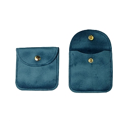 Dark Cyan Velvet Jewelry Storage Bags with Snap Button, for Earrings, Rings, Necklaces, Square, Dark Cyan, 8x8cm