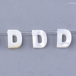 Letter D Natural Sea Shell Beads, White Shell Mother of Pearl Shell, Top Drilled Beads, Letter.D, 10x2.5~11.5x3mm, Hole: 0.8mm