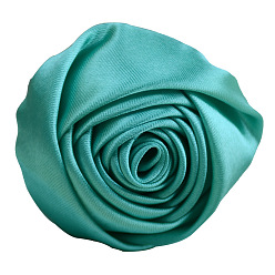Бирюза Атласная ткань ручной работы 3d цветок розы, аксессуары для украшения обуви, шапки, одежды своими руками, бирюзовые, 5.5 см