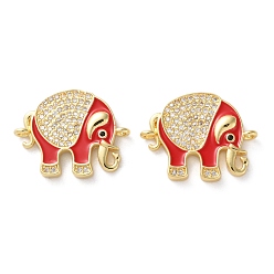 Красный Латунь с покрытием из латуни, микро-паве, прозрачные подвески из кубического циркония, звенья слона с эмалью, без свинца и без кадмия, реальный 18 k позолоченный, красные, 16.5x20x3 мм, отверстие : 1.3 мм