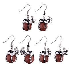 Камень с Пылевым Золотом Серьги с подвесками в виде лягушки из синтетического золота, платиновые латунные украшения для женщин, 37 мм, штифты : 0.6 мм