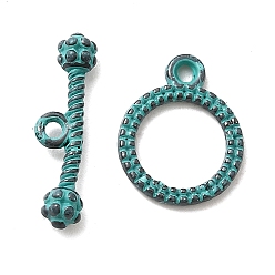 Античный Бронзовый Зеленый Застежка тоггл из сплава, без кадмия, без никеля и без свинца, кольцо, античная бронза и зеленая патина, 5x16.5x3.5 мм, отверстие : 1.2 мм