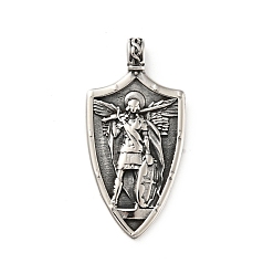 Античное Серебро 304 подвески из нержавеющей стали, щит с архангелом михаилом, античное серебро, 51x25x6 мм, отверстие : 4.5 мм