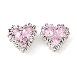 Лавандовый румянец Латунные микро проложить кубического циркония подвески, сердце, со стразами, серебряные, лавандовый румянец, 14.5x15.5x11 мм, отверстие : 1 мм