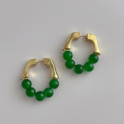 green earrings Minority Retro Design Metal Pearl Earrings Women's Fashion Temperament Personality Beaded Earrings Simple Versatile Ear Studs
