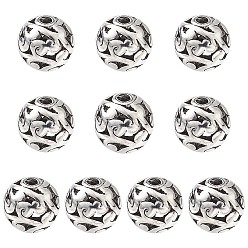 Antique Silver Tibetan Style Hollow Alloy Beads, Round, Antique Silver, 11mm