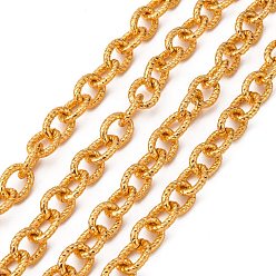 Gold Aluminium Cable Chains, Textured, Unwelded, Oval, Gold, 21x16x4mm