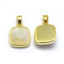 Rainbow Moonstone Natural Rainbow Moonstone Pendants, with Golden Tone Brass Findings, Square, Faceted, 13x11x5mm, Hole: 3.5x5.5mm