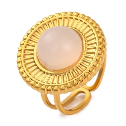 Натуральный Агат Плоские круглые перстни из натурального агата, золотистый тон 304 манжеты из нержавеющей стали для женщин, внутренний диаметр: 17 мм