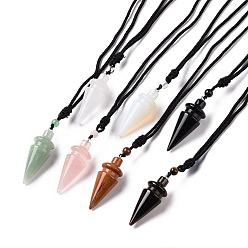 Mixed Stone Gemstone Cone Pendant Necklace with Nylon Cord for Women, 32.28~34.25 inch(82~87cm)