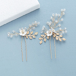 golden two-piece Bride Alloy Crystal Hairpin U-shaped Clip - Wedding Headpiece, Floral Design