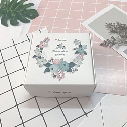 Flower Square Paper Boxes, for Soap Packaging, White, Flower Pattern, 8.5x8.5x3.5cm