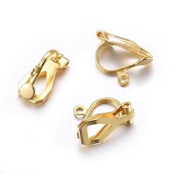 Real 24K Gold Plated 304 Stainless Steel Clip-on Earring Findings, Real 24k Gold Plated, 12x6x8.5mm, Hole: 1mm