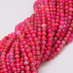 Pale Violet Red Natural Agate Bead Strands, Dyed, Faceted, Round, Pale Violet Red, 6mm, Hole: 1mm, about 56~58pcs/strand, 14 inch