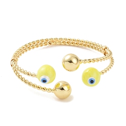 Yellow Enamel Evil Eye Open Cuff Bangle, Real 18K Gold Plated Brass Jewelry for Women, Yellow, Inner Diameter: 2-1/2 inch(6.5cm)