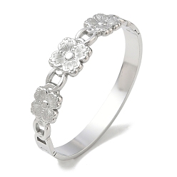 Stainless Steel Color 304 Stainless Steel Hinged Cuff Bangles, Flower, Tarnish Free, Stainless Steel Color, Inner Diameter: 1.97 inch(5cm)x2.36 inch(6cm)