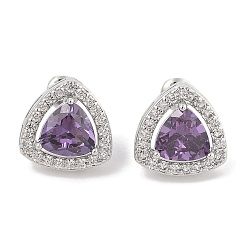 Средняя Орхидея Треугольные серьги-гвоздики с паве из кубического циркония из латуни для женщин, платина, средне орхидеи, 14x14 мм