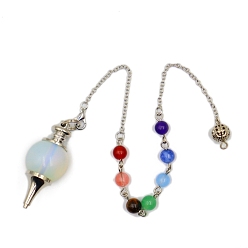 Opalite Opalite Sphere Dowsing Pendulums, with Mxed Stone beads Chains, Detachable Round Charm, Cone, 180mm
