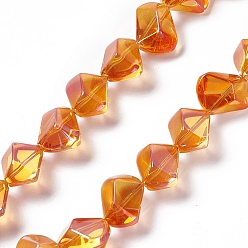 Dark Orange Full Rainbow Plated Electroplate Glass Beads, Polygon, Dark Orange, 15.5~16x15.5x10~10.5mm, Hole: 1mm, about 50~51pcs/strand, 27.95''~29.13''(71~74cm)